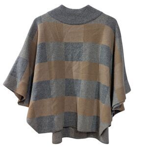 Note De Anita Merino Wool & Cashmere Cape Gray/Tan Women's Sweater OSFA NWT